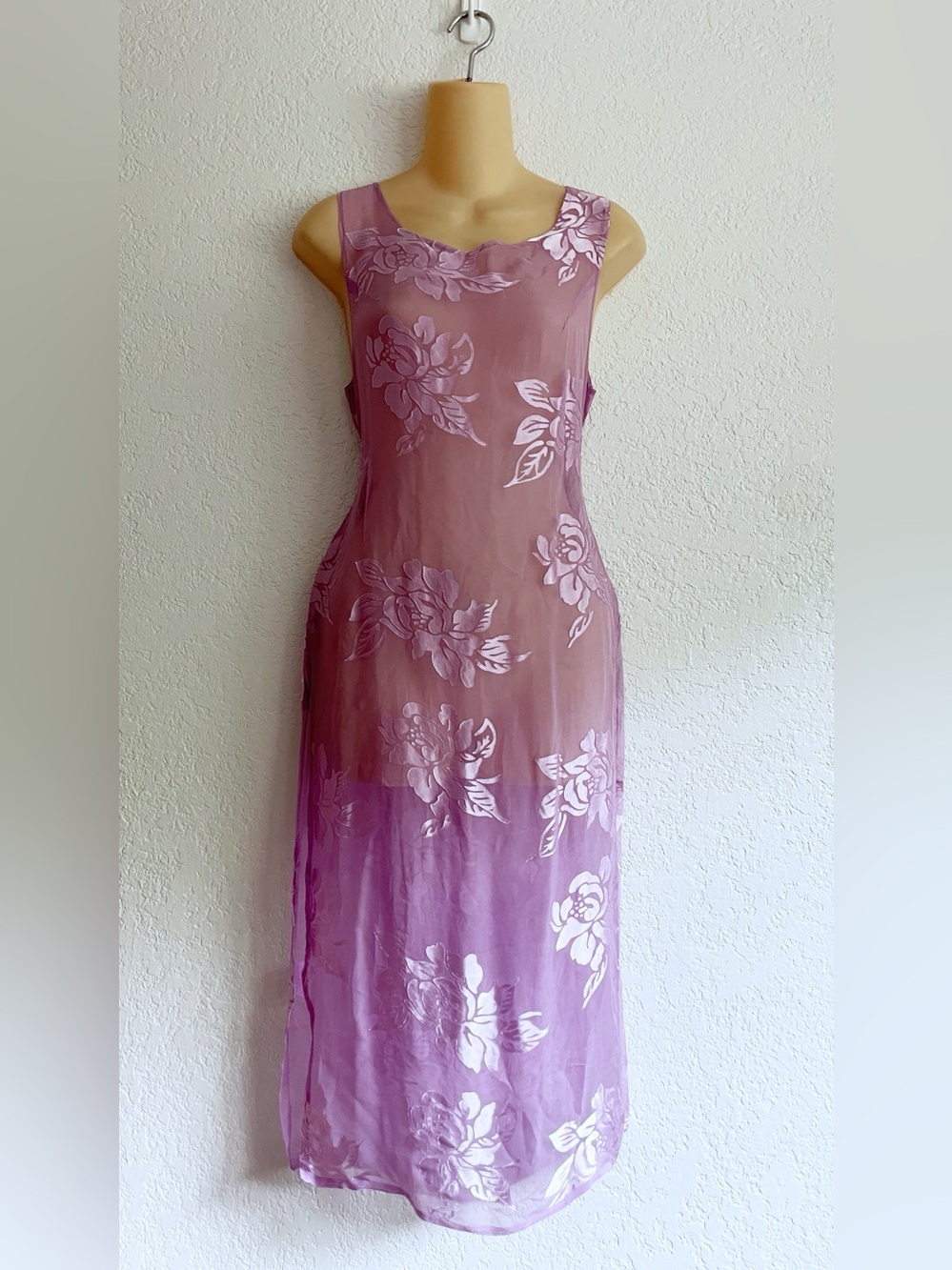 Handmade Sheer Lavender Floral Overlay Dress Small Romantic Cottagecore Sweet